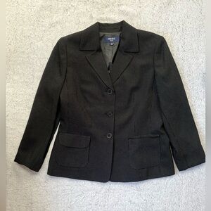 Womens Jones Wear Black White Dots Front Button Closure Pockets Blazer Size 14